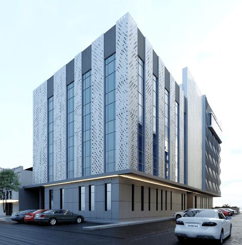 Dernières solutions de l'entreprise Façade en aluminium perforé haut de gamme pour l'hôpital Al-Saleem, en Arabie saoudite