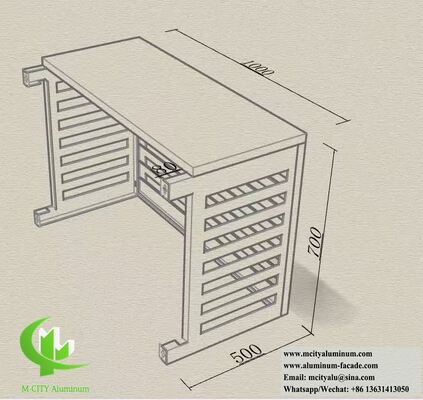 Housse de climatiseur en aluminium de taille personnalisée avec persiennes inclinées à 45° et finition thermolaquée