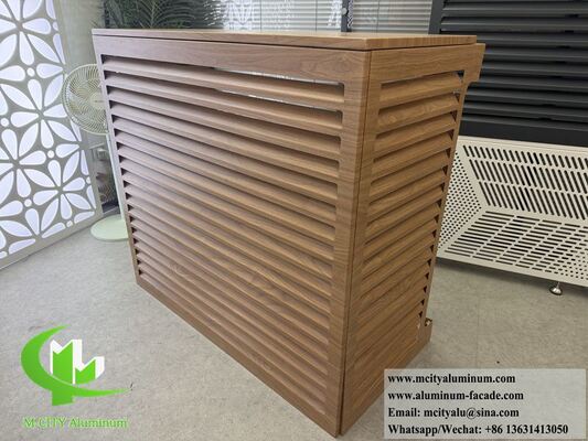 Housse de climatiseur extérieure décorative en aluminium à grain de bois | Coque de protection AC à persiennes durables et boîtier de protection résistant aux intempéries