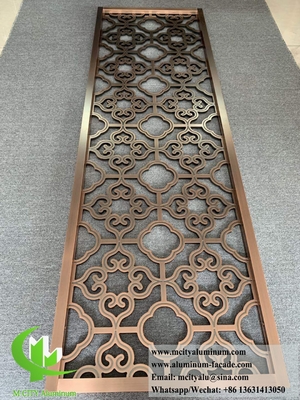 Écran en aluminium d'épaisseur de 8 mm, gravure CNC, décoration de cloisons en laiton