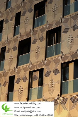 couleur or revêtement de façade perforé en aluminium métallique pour revêtement extérieur de façade