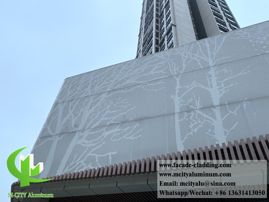 Panneau métallique perforé en aluminium pour revêtement mural et façade à motif arbre