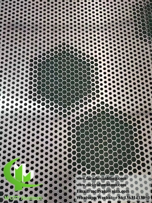 Tissus métalliques perforés revêtus d'aluminium, façades métalliques, écran avec ouvertures hexagonales creuses
