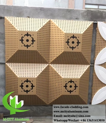 Façade en aluminium en feuille métallique en forme 3D, feuille perforée couleur dorée