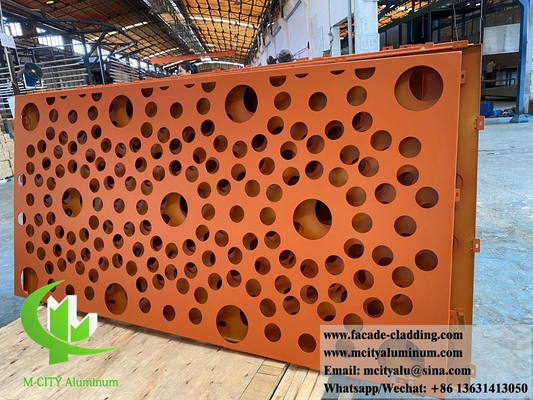 Écran métallique externe avec perforation, trous ronds, motifs en poudre, couche orange