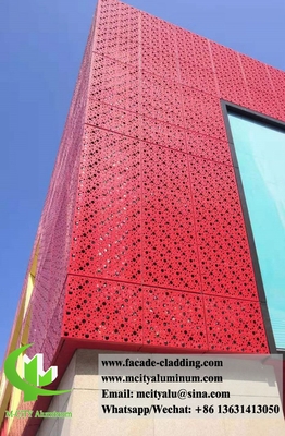 Perforation solide revêtement murale aluminium façade écran métallique avec motifs couleur rouge PVDF
