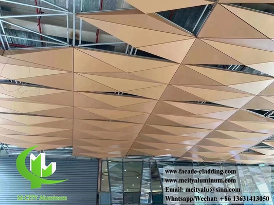 Plafond métallique Carreaux en aluminium Décoration extérieure et intérieure Forme 3D PVDF Or